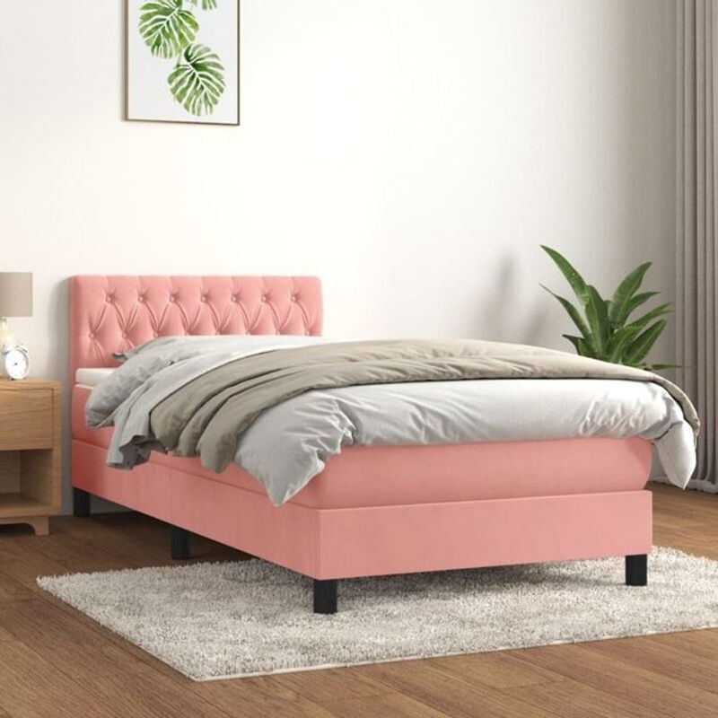 Vidaxl Boxspringbett mit Matratze in Rosa aus Samt, B/T/H: 90 x 200 x 78 cm - Bild 1