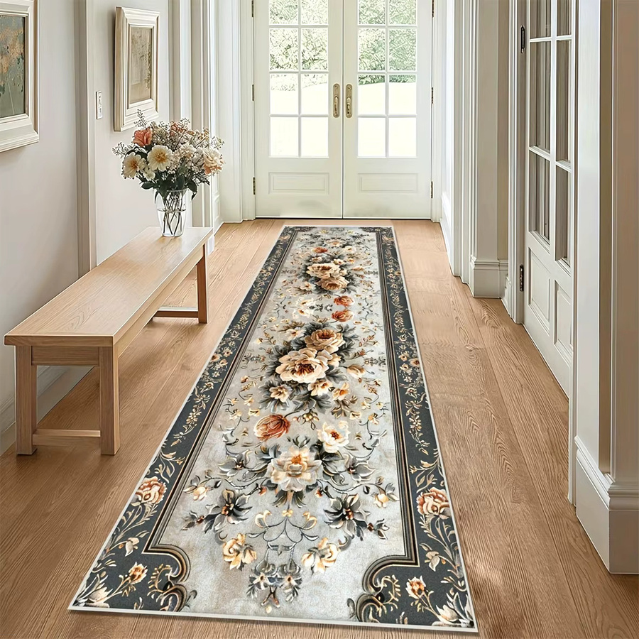 VIKAMA Schneidbarer Teppich mit floralem Muster in Multicolour für Wohnzimmer und Flur, B/T: 120 x 50 cm - Bild 1