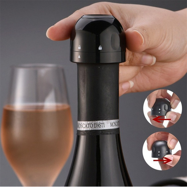 Auslaufsicherer Vakuum-Weinstopper in Schwarz aus Kunststoff zur Versiegelung von Weinflaschen und Champagner - Bild 1