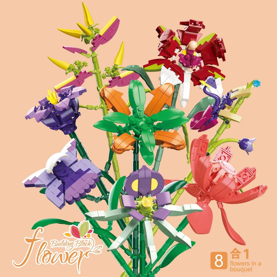 Blumen Bausteine Set von wishiot als Schreibtisch Dekoration Ornament in Multicolor für Lilie, Rose oder Orchidee - Bild 1