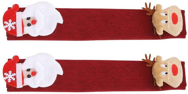 CosyHome 2er-Set Weihnachtsmuster Türgriff-Abdeckungen aus Textil für Mikrowelle und Kühlschrank in Braun und Rot - Bild 1