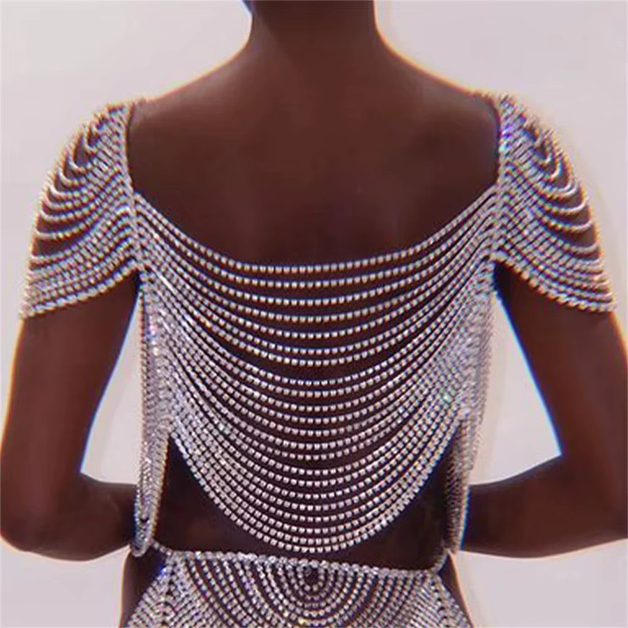 Tank Top, Glitzer Strass Kristall, Metallkette, Quaste, Damen - Bild 2