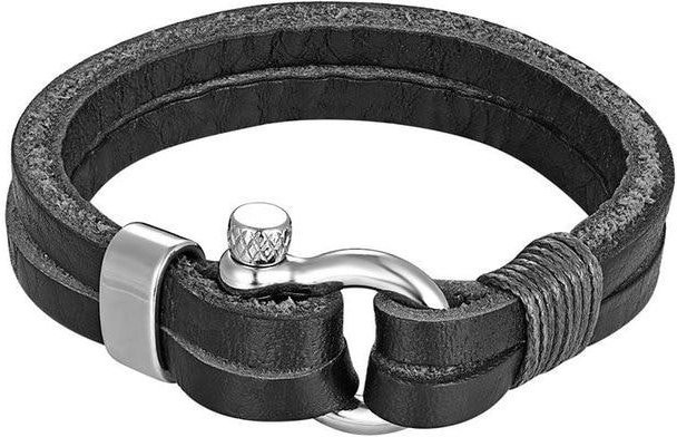 Allbestart Armband Herren, Edelstahl, Lederseilkette, Schwarz, 24,5 cm - Bild 1
