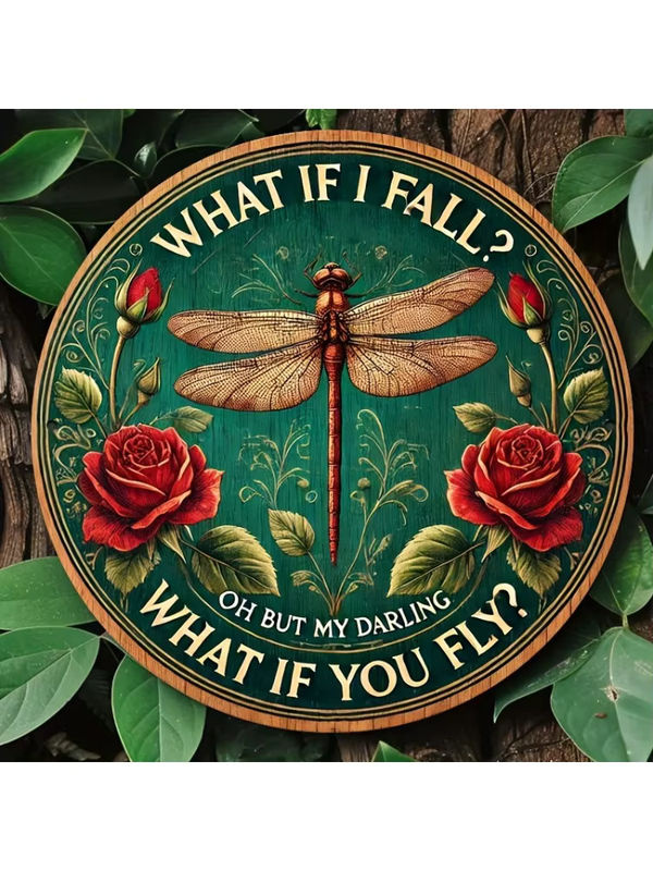 Vintage Metallblechschild Wanddekoration mit Dragonfly Motiv und Typografie, Grün, B/H: 20 x 20 cm - Bild 6
