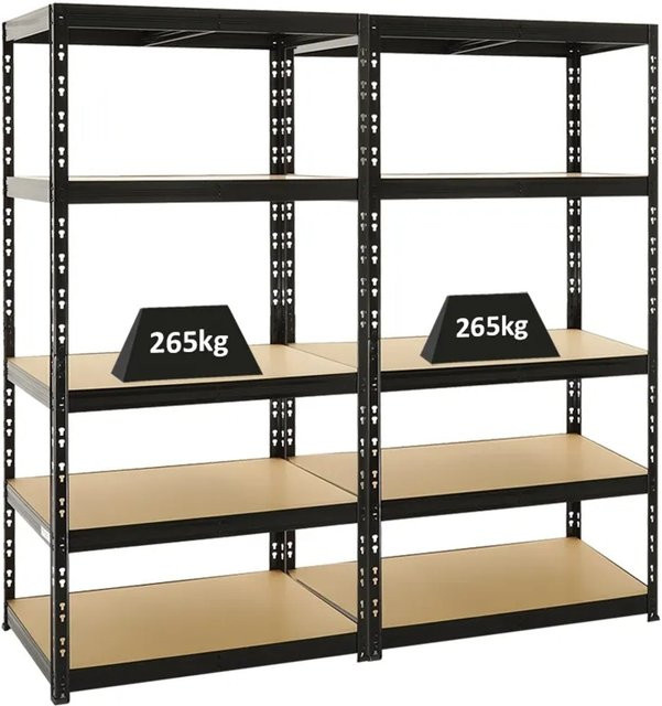 PROREGAL Tiger Schwerlastregal Set 2er Pack Schwarz mit 5 Ebenen, H x B x T: 180 x 90 x 60 cm - Bild 1