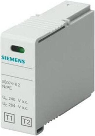 Siemens Steckteil T1/T2 N-PE in Grau, Nennspannung UN 240V A.C. UC 264V A.C., IIMP 50kA, 5SD74182 - Bild 1