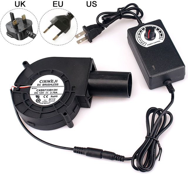 FENGLANYUE Tragbarer Haushalts-Luftgebläse in Schwarz mit einstellbarer Geschwindigkeit für Grill, Holzofen und Ölkocher, 12V/110V/220V - Bild 1