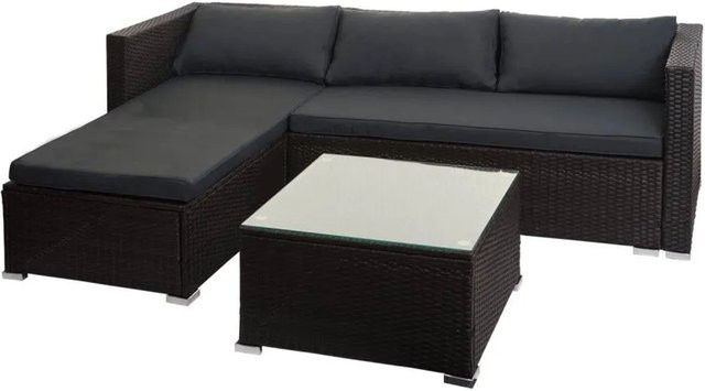 MCW Poly-Rattan Garten-Lounge-Set F57 3-teilig in Braun mit dunkelgrauen Sitz- und Rückenpolstern - Bild 2