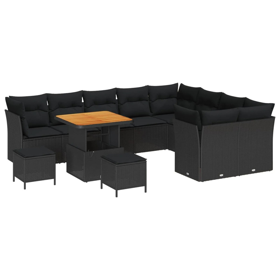 vidaXL Garten-Sofa-Set 12-tlg. Schwarz mit Kissen und integriertem Stauraum für Garten, Terrasse oder Balkon - Bild 2