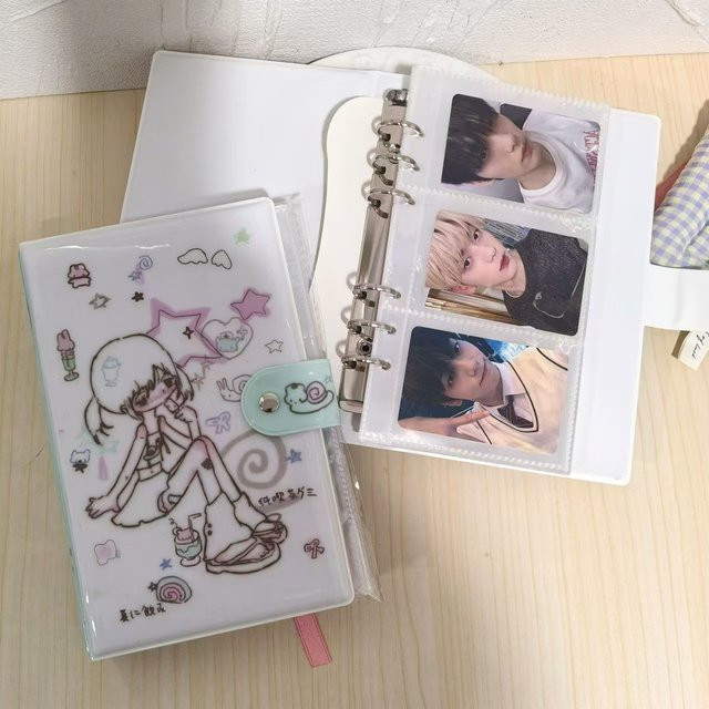 HarPaper A6 PVC-Fotokarte 6-Ring-Notizbuch mit 120 Taschen und 20 losen Blättern in Pink und Weiß - Bild 1