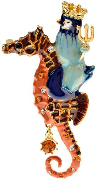 YIRAN Jewelry Brosche Seepferdchen, Emaille, Messing, Kristall, Herren - Bild 1