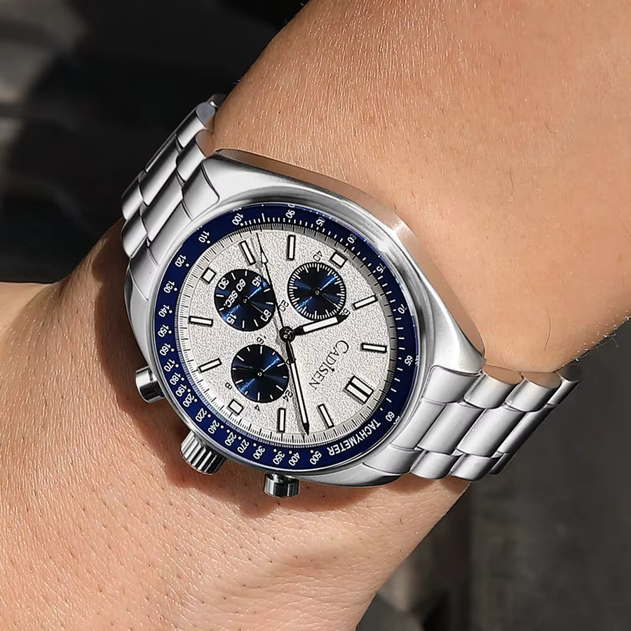 CADISEN Chronographenuhr, Quarz, Edelstahl, Weiß, Herren - Bild 4