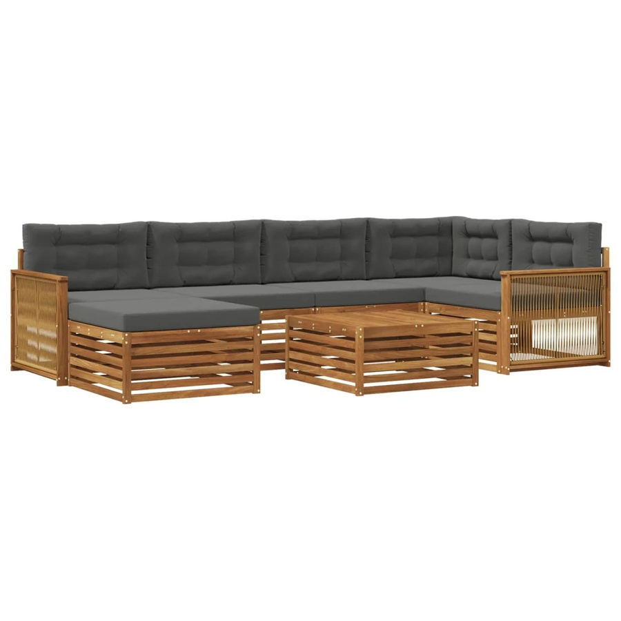 vidaXL Outdoor-Sofagarnitur L-Form aus Akazienholz mit 7 Kissen in Natur und Anthrazit - Bild 2