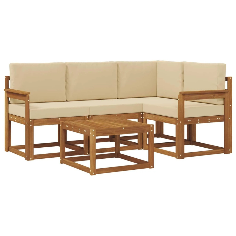 vidaXL Outdoor-Sofagarnitur in L-Form aus Akazienholz mit 5 Kissen in Natur und Beige - Bild 2