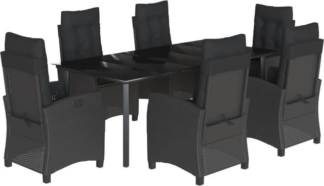 vidaXL 7-teilige Garten-Essgruppe aus Poly Rattan in Schwarz mit Kissen und Glastisch - Bild 1