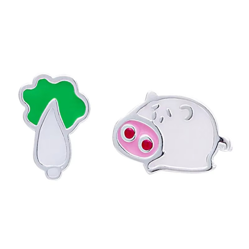 Ohrstecker GaGa-Duck, 925 Sterlingsilber, Schweine- und Kohlmotiv, asymmetrisch - Bild 3