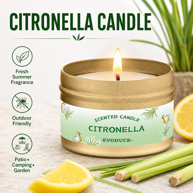 EVODUCK Citronella-Kerze mit Zitronengras-Duft in Gold für Garten und Terrasse - Bild 1