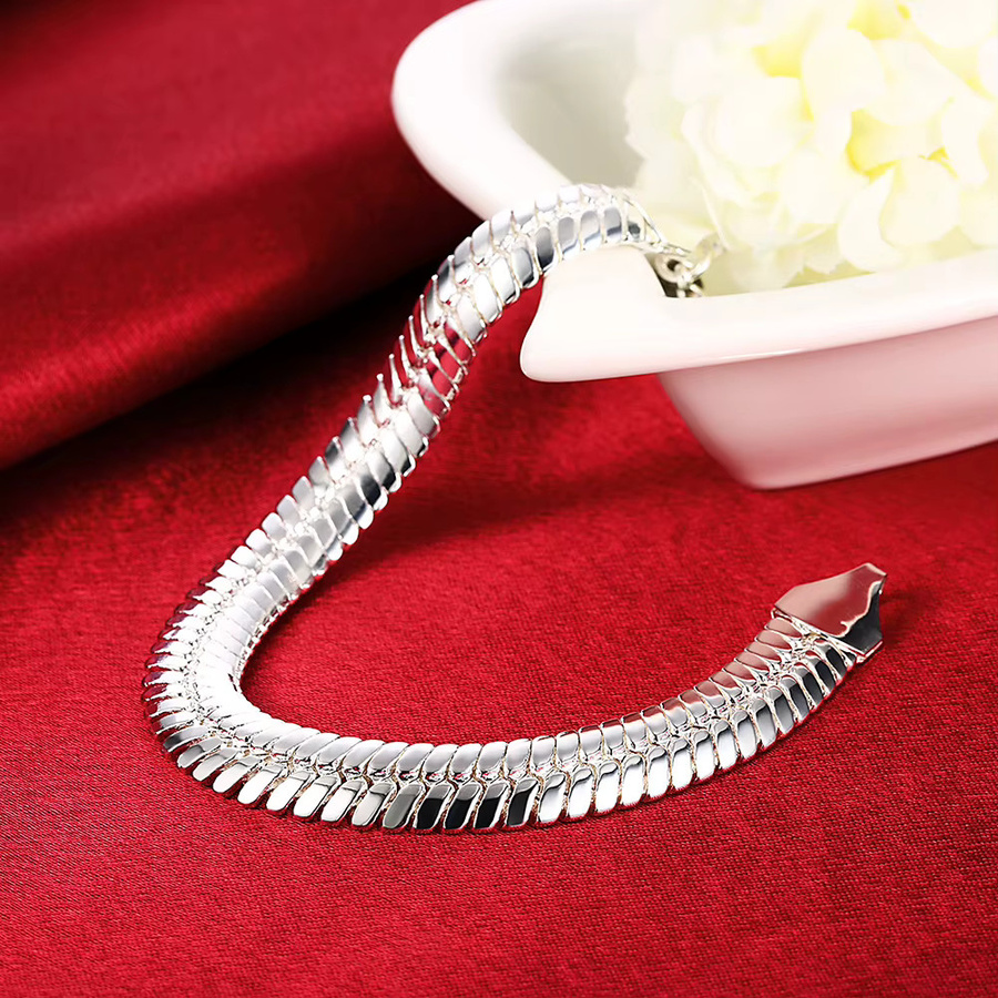 Armband 925 Silber, 10mm, Flache Schlange Knochen Kette, Herren - Bild 5