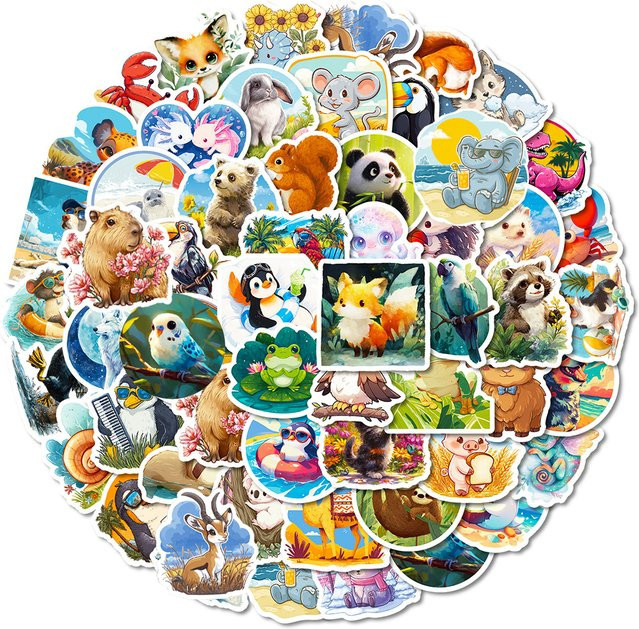 Charile Cartoon-Tierwelt-Aufkleber, Kawaii-Katze, Kaninchen, Eichhörnchen, Multicolor - Bild 1