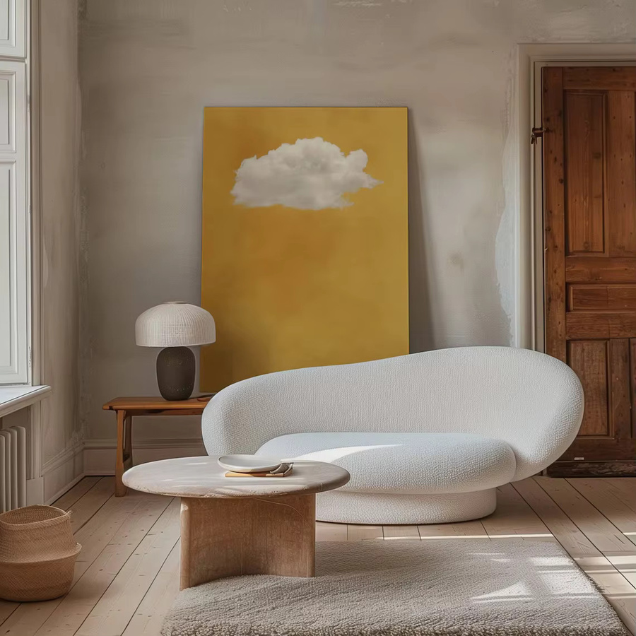 Gelbe Wolken-Leinwand-Wandkunst von SHENCHEN, abstrakte Himmelskunst in Gelb und Multicolour, minimalistische Wanddekoration als gerahmtes Leinwandbild - Bild 3