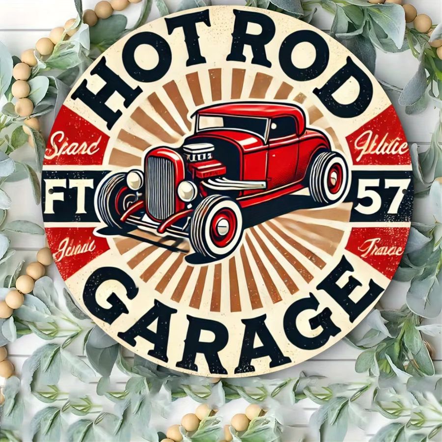 Vintage Hot Rod Garage Schild von Potdemiel aus Eisenfolie, Wandkunst für dein Zuhause, B/H: 20,3 x 20,3 cm - Bild 4
