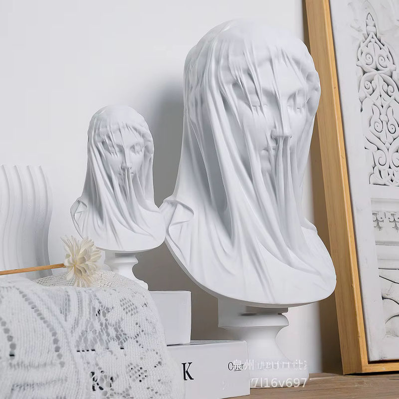 Verschleierte Dame Büste als griechische Göttin Statue in Weiß aus Kunstharz zur Dekoration von Wohnzimmer, Schreibtisch oder Bücherregal - Bild 2