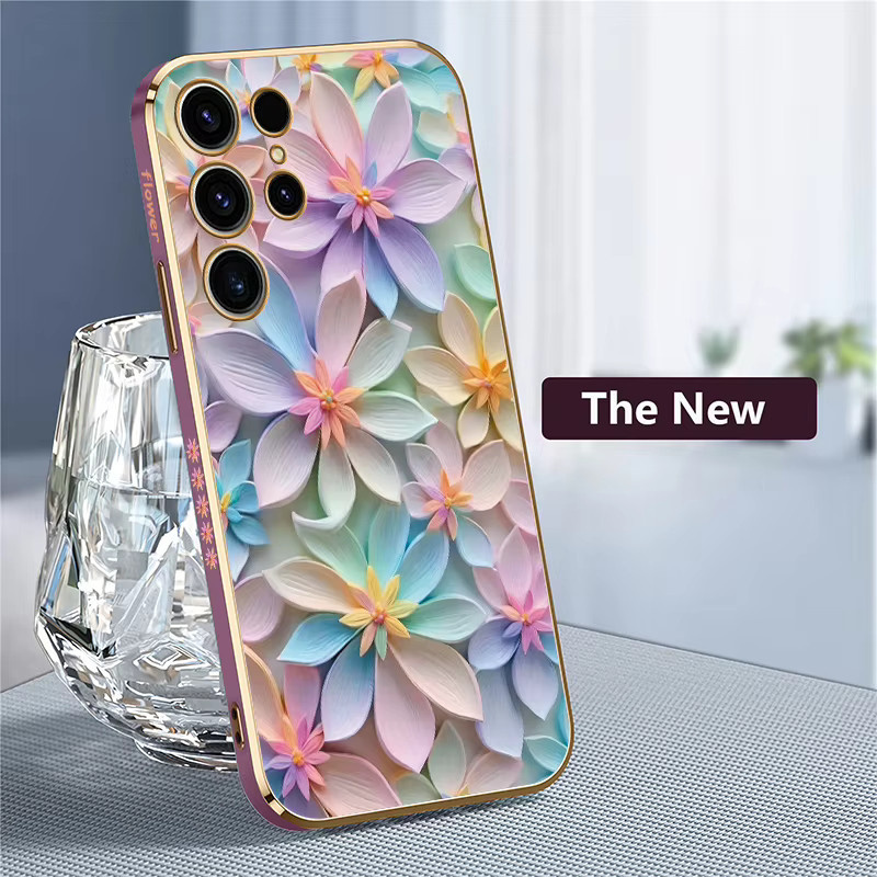 Stoßfeste Silikonhülle mit Blumenmuster für Samsung Galaxy S25 Ultra, S24 Plus, S24 FE, S22 und S21 in Purple/Multicolour - Bild 3