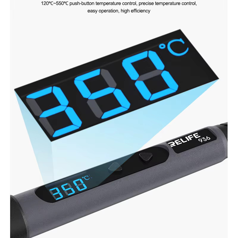 RELIFE 936 intelligenter tragbarer Lötkolben mit 90 W Digitalanzeige und 120 bis 550 ℃ in Schwarz - Bild 2