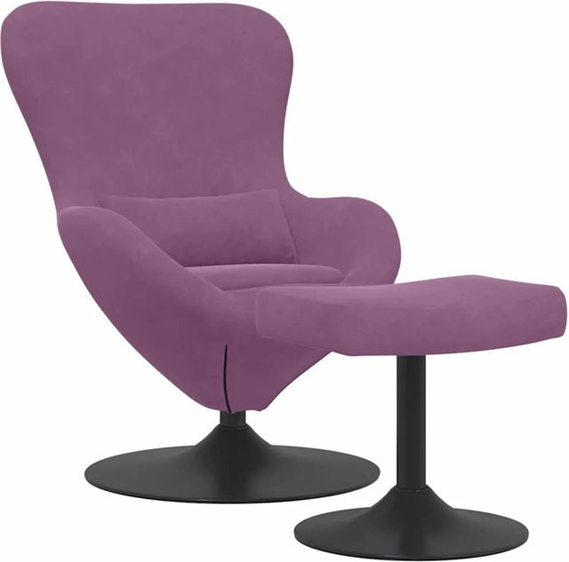 vidaXL Eierstuhl mit Fußhocker in Lila, Samt und Metall, modern und drehbar, B/T/H: 63 x 73 x 90 cm - Bild 1