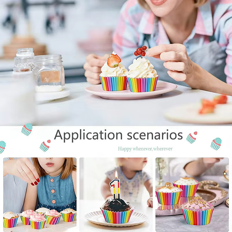 Regenbogen Cupcake-Papierförmchen in Multicolor, runde Backformen aus Papier für Muffins und Kuchen, 100 Stück - Bild 4
