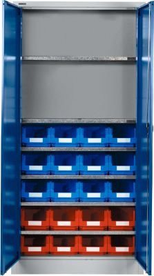 Materialschrank MSI 2409 mit 20 Fächern und Scharniertüren in Weißaluminium/Enzianblau - Bild 1