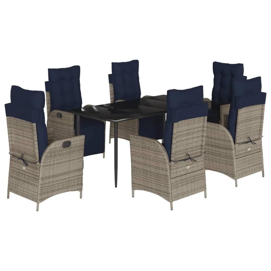 vidaXL 7-teilige Garten-Essgruppe aus Poly Rattan in Grau mit Kissen und Glastisch - Bild 2