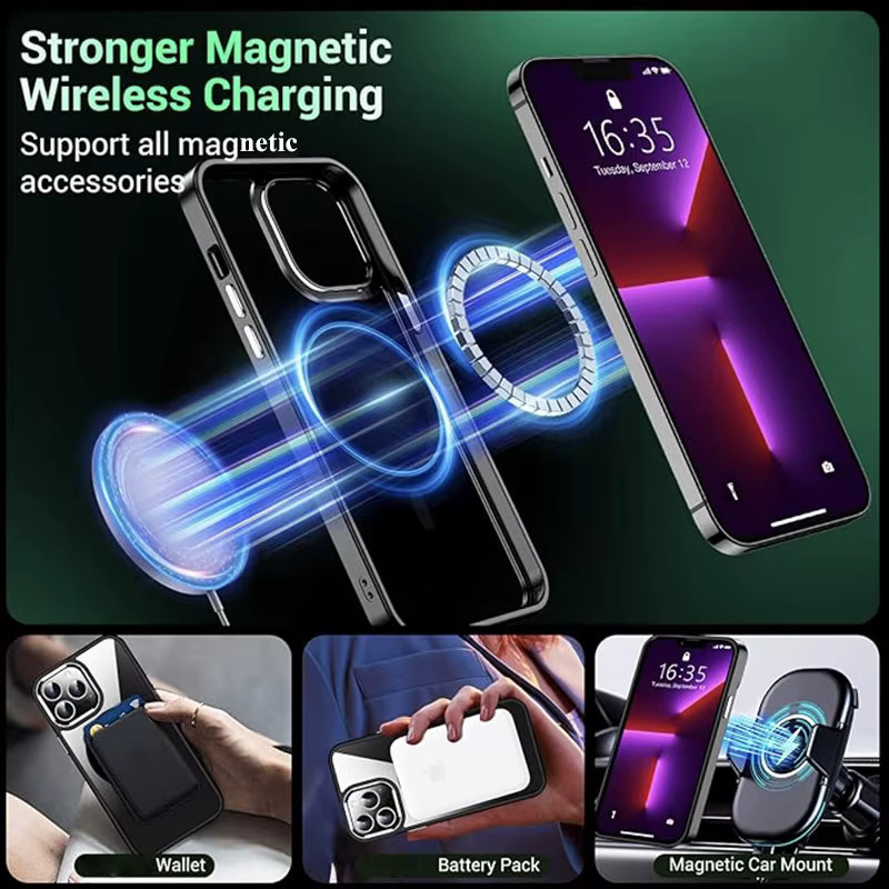 Schwarze 3 in 1 Magnet-Handyhülle mit Displayschutzfolie und stoßfestem Gehäuse für iPhone 15, 14, 13, 12 und 11 - Bild 3