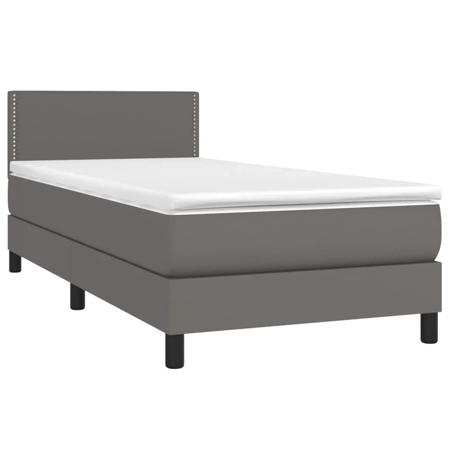 vidaXL Boxspringbett mit Matratze in Grau aus Kunstleder mit LED-Unterbettbeleuchtung und USB-Ladeanschluss, B/T/H: 80 x 200 x 78 cm - Bild 2