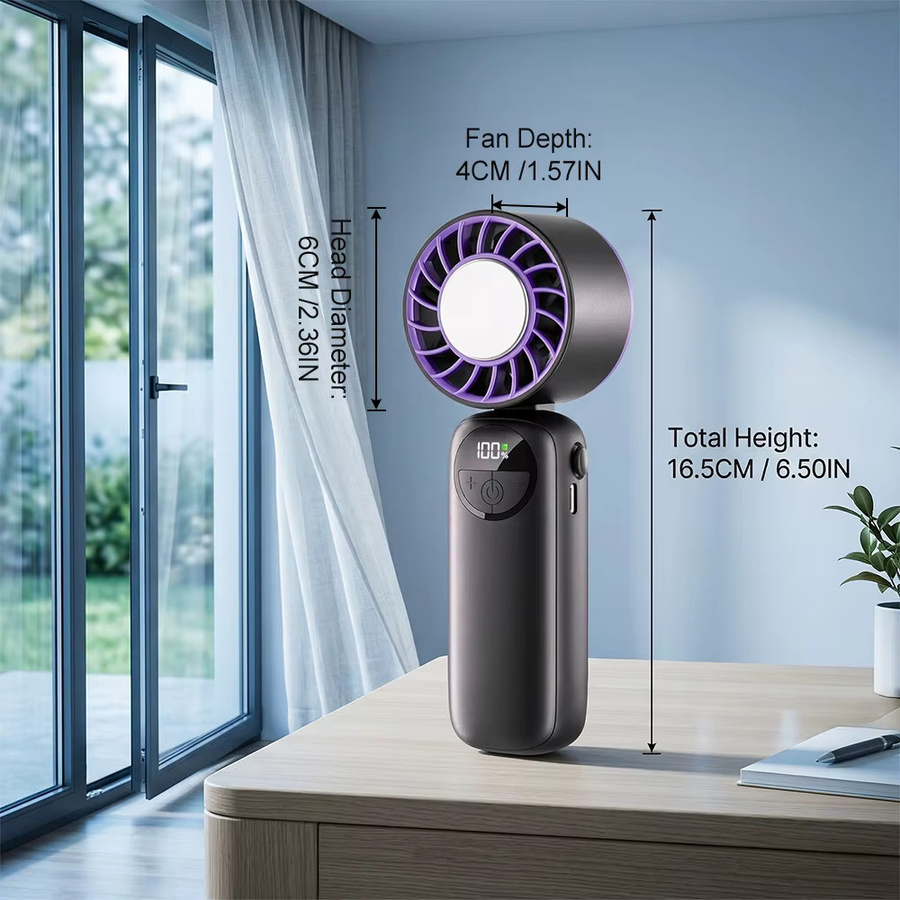 LIPETY Eisgekühlter Mini-Handventilator in Schwarz mit 120-Gang-Turbo-Funktion, stufenloser Einstellung, LED-Anzeige und USB-Wiederaufladung - Bild 2