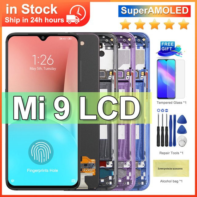 Xiaomi Mi 9 LCD Display mit Rahmen, 6.39 Zoll Super AMOLED Touchscreen Ersatzteil, Schwarz - Bild 1
