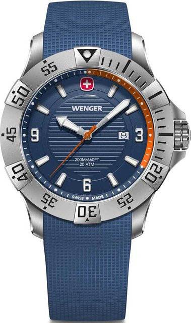 Wenger Herrenuhr Seaforce, Quarz, Edelstahl, 43 mm, Silikon, Blau, 20 ATM - Bild 1
