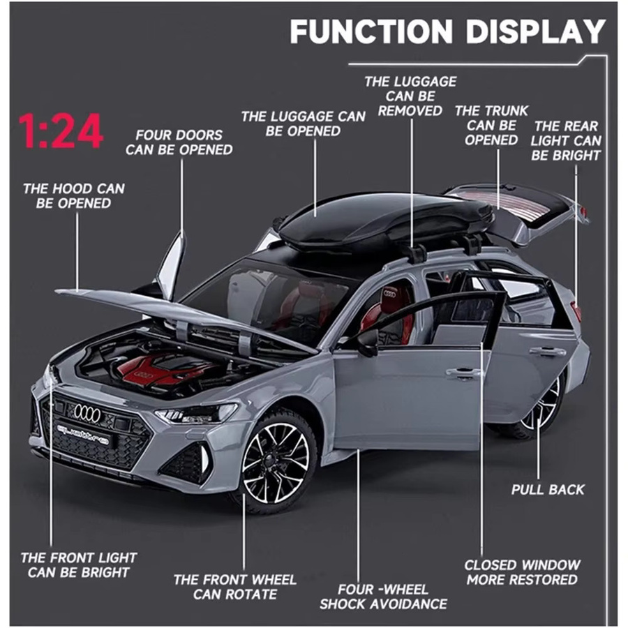 MINI AUTO RS6 Legierung Auto Modell, 1:24, mit Licht und Sound, Metall - Bild 2