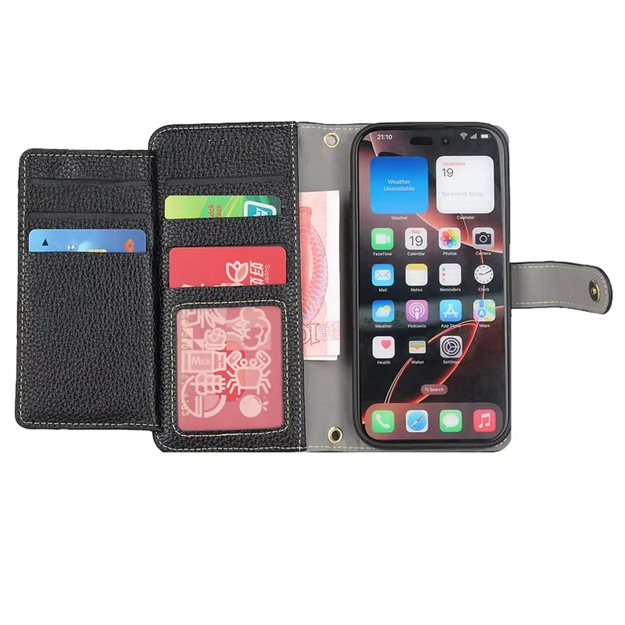 SZMUGUA Handyhülle mit Geldbörse und Umhängetasche für iPhone 17 Pro Max 16 15 14 13 12, Schwarz - Bild 3