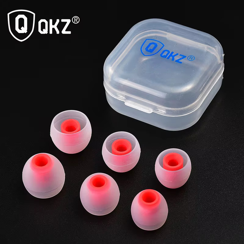 QKZ Zweifarbige Silikon-Ohrstöpsel für In-Ear-Kopfhörer in Schwarz-Rot mit Aufbewahrungsbox - Bild 2