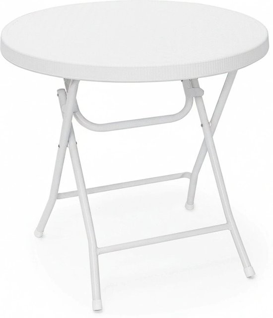Relaxdays Gartentisch rund in Weiß mit Rattan-Optik, klappbar aus Kunststoff, B/T/H: 80 x 80 x 74 cm - Bild 1