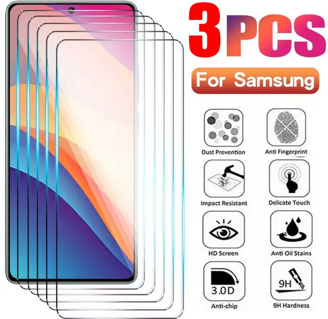 3er-Pack Displayschutzfolie aus gehärtetem Glas für Samsung Galaxy A14 A15 A16 A17 A22 A23 A25 A32 A33 A34 A36 A42 A51 A52 A52S A53 A54 5G, transparent - Bild 1