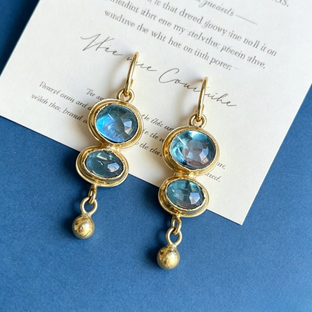 YoYo Haken-Ohrringe, Gold, Blaue Zirkonia, Damen - Bild 1