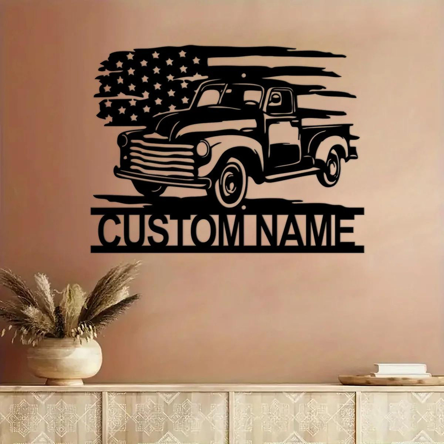 CIFkauf Metall Wandkunst Amerikanischer Pickup im Retro-Stil Schwarz - Bild 4