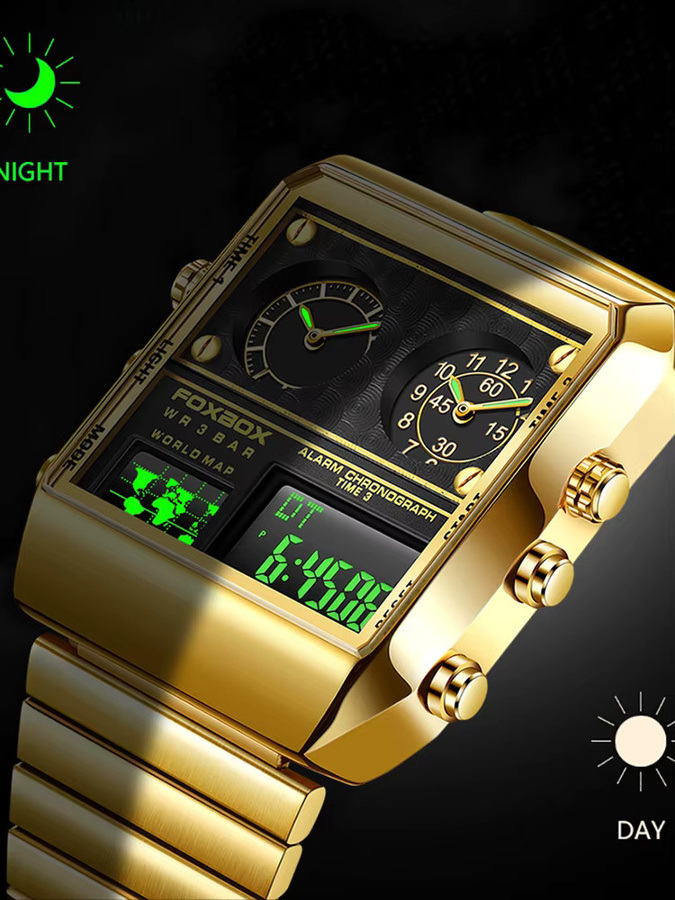 FOXBOX Armbanduhr Edelstahl, Gold, Eckig, Quarz, Herren - Bild 7