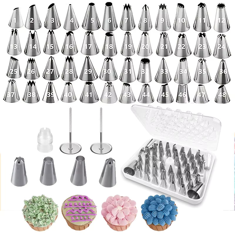 XMSJ 55-teiliges Spritzspitzen-Set aus Edelstahl in Silber mit Aufbewahrungsbox für die Kuchendekoration - Bild 2