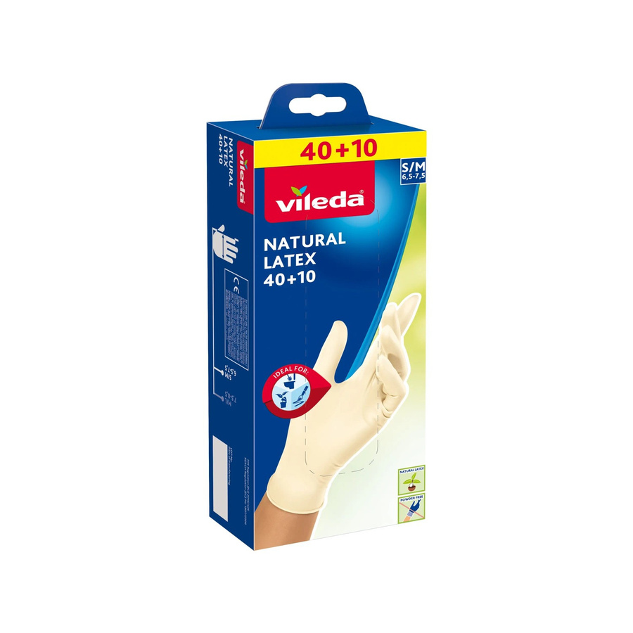 Vileda Einmalhandschuhe Natural Latex in Beige, Größe S/M, 50 Stück - Bild 2