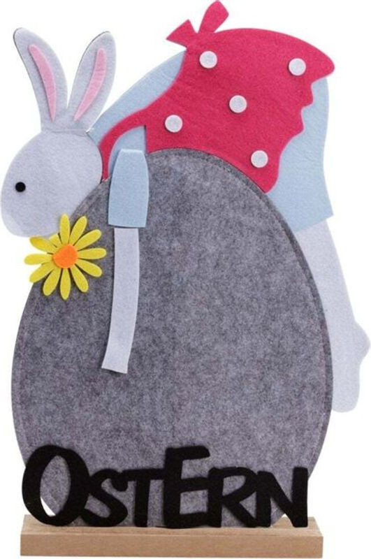 Trendline Deko Osterhase aus Filz in Grau Weiß und Pink, Höhe: 51 cm, Breite: 35 cm - Bild 1