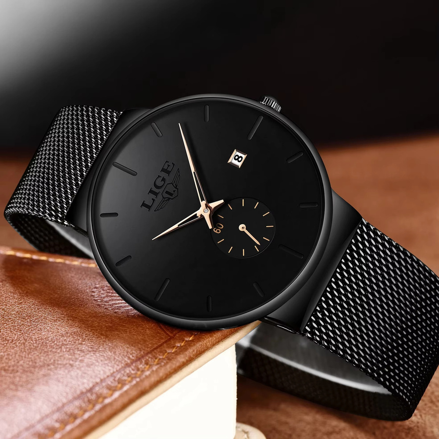 LIGE Chronograph, Edelstahl, Schwarz, Herren - Bild 5
