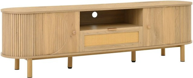 okwish TV Schrank mit Rattan Schubladen und offenen Fächern in Natur/Beige mit Metallbeinen, B/T/H: 175 x 36 x 51 cm - Bild 1